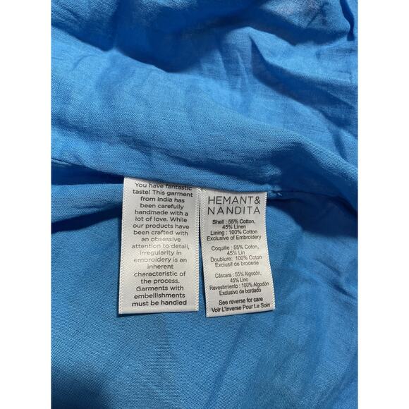 Hemant And Nandita Blue Linen Floral Short Dress Size L - Picture 5 of 5